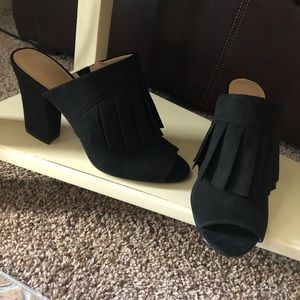 KAARI Blue Black Open Toe Heeled Mules